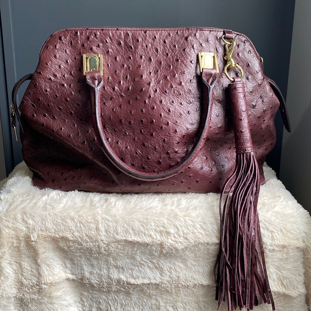 G.I.L.I. Madison Leather Triple Zip Ostrich Dome Satchel
